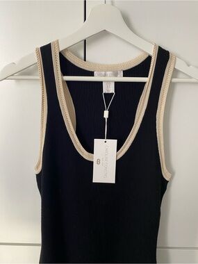 Caroline Constas Black Midi Dress with Cream Trim